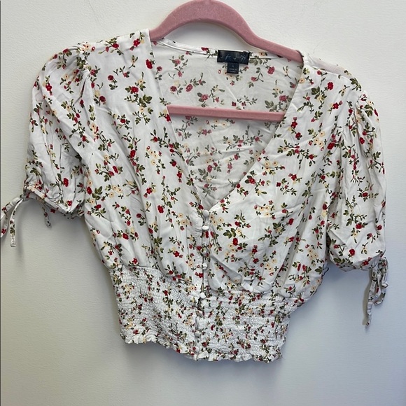 J for Justify Multicolored Crop Blouse with Ruched Tie Front - Picture 2 of 8